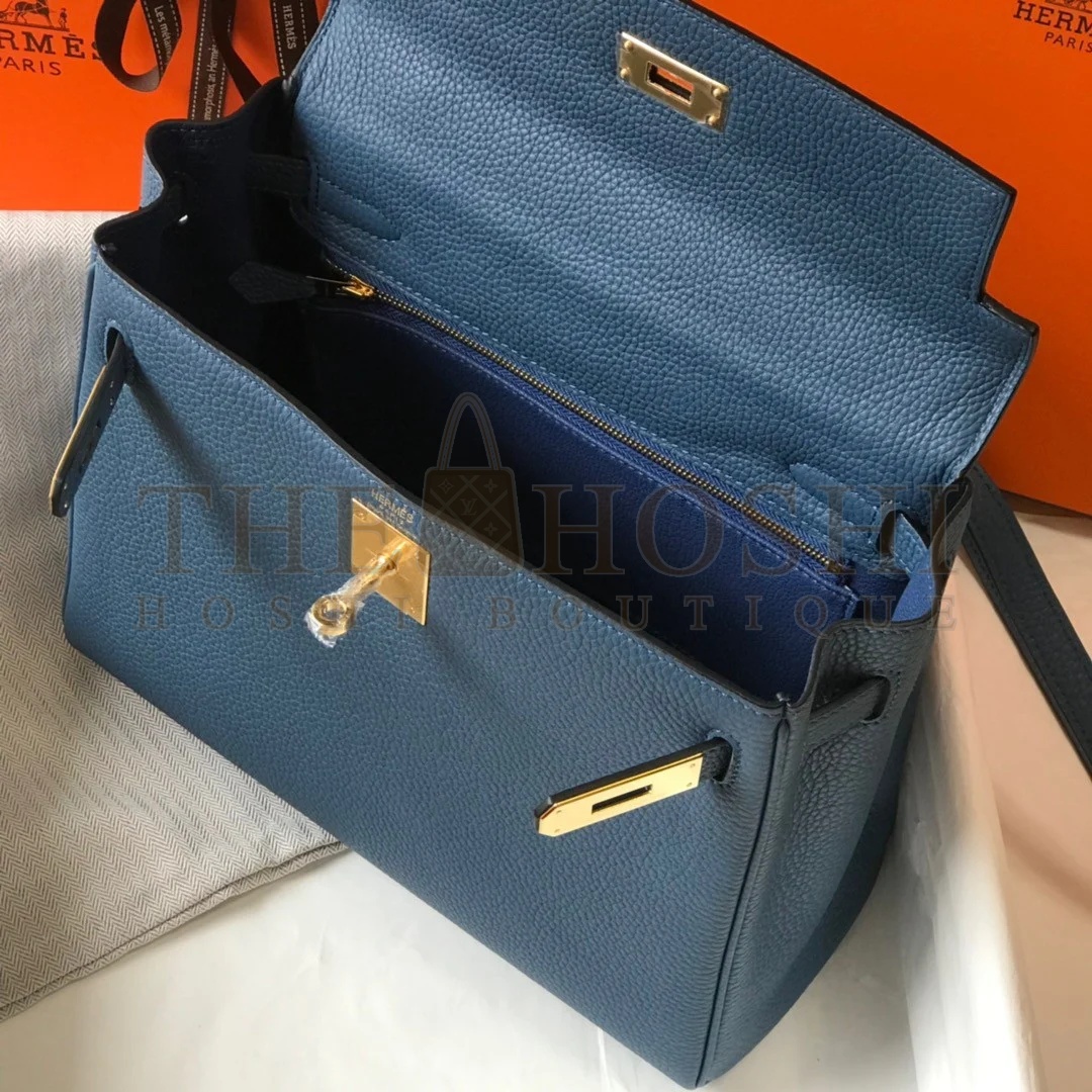 H**me5 Kelly 28cm Retourne Bag in Blue Agate Clemence Leather GHW Master Quality