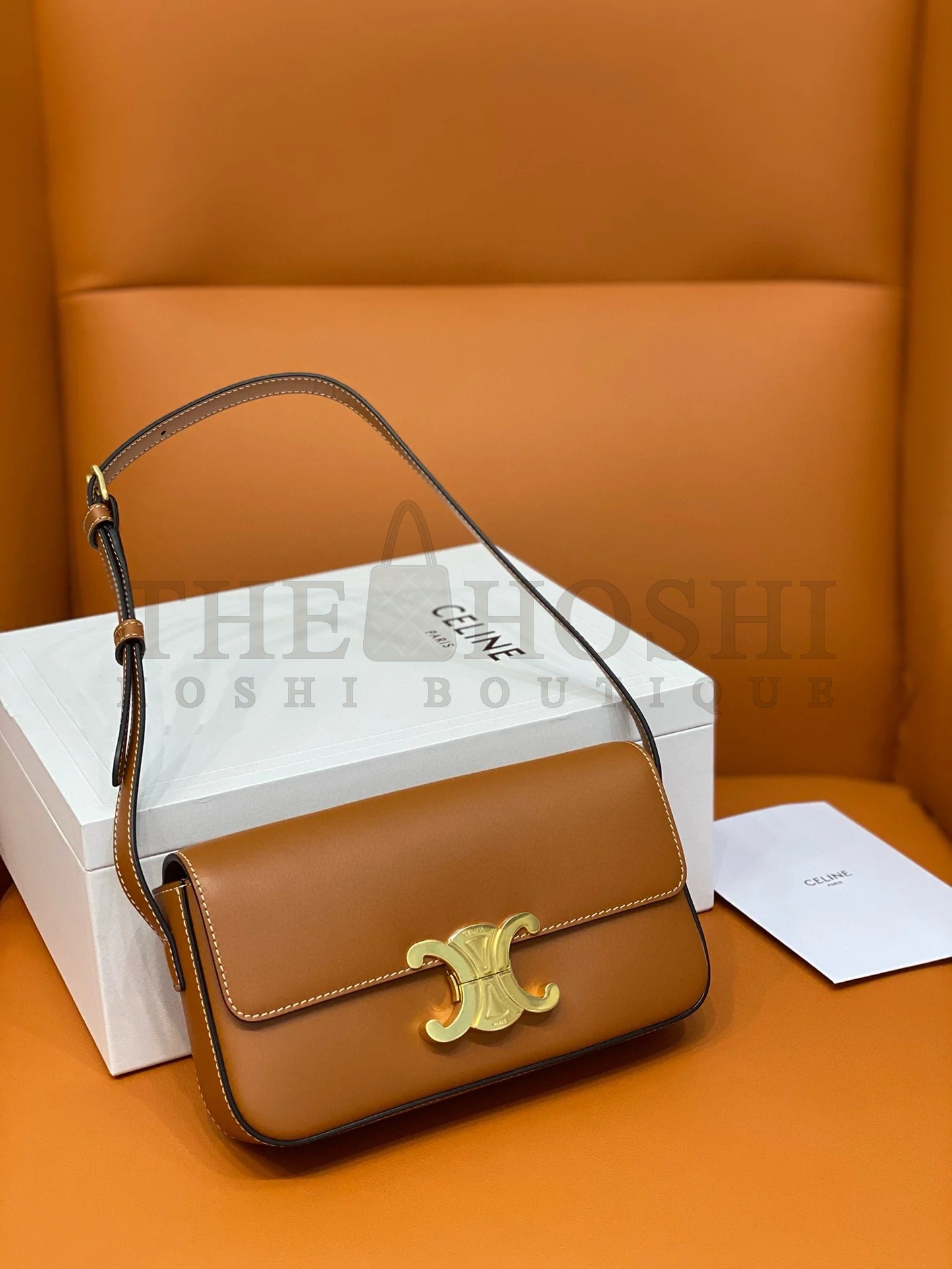 Ce1i*e Claude Shoulder Bag in Brown Calfskin Master Quality