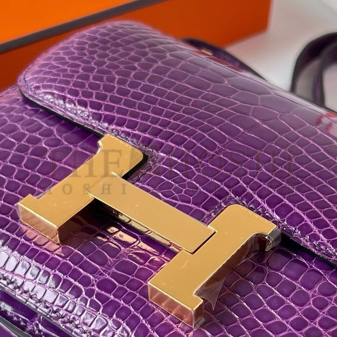 H**me5 Constance 18 Handmade Bag In Purple Shiny Alligator Leather Master Quality