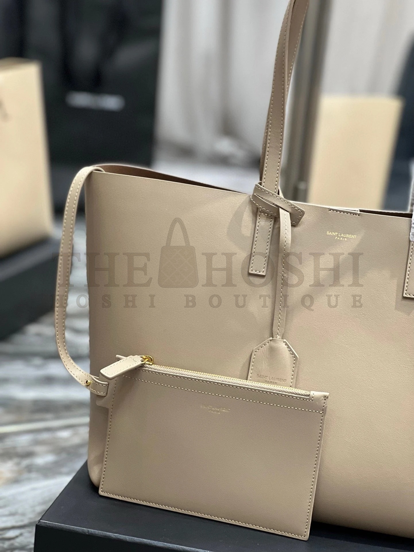 Sa1nt Lau*nt Shopping Tote Bag in Beige Leather Master Quality