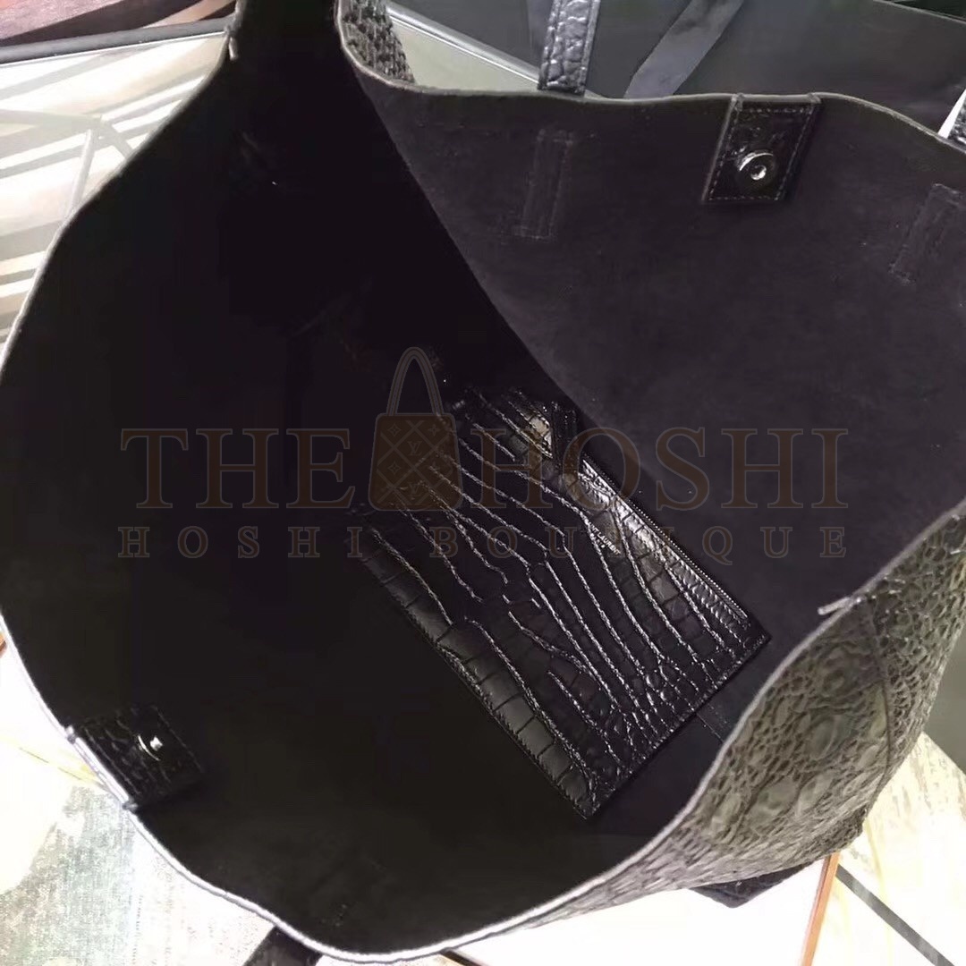 Sa1nt Lau*nt Black Crocodile Embossed Shopping Tote Master Quality