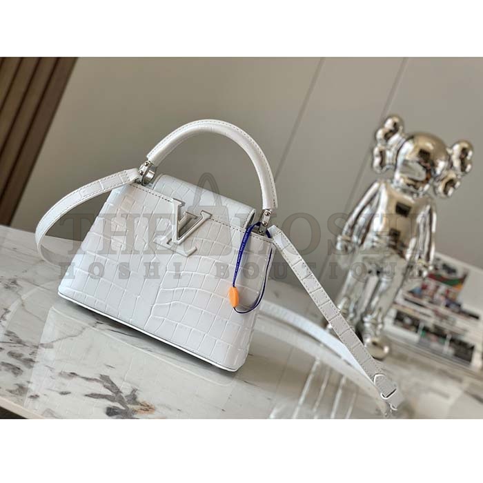 L0vis Vvtt0n LV Women Capucines Mini Handbag White Brilliant Crocodilien Leather Master Quality