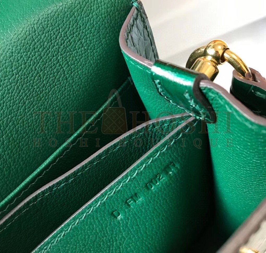 H**me5 Roulis Mini Bag In Green Embossed Crocodile Calfskin Master Quality