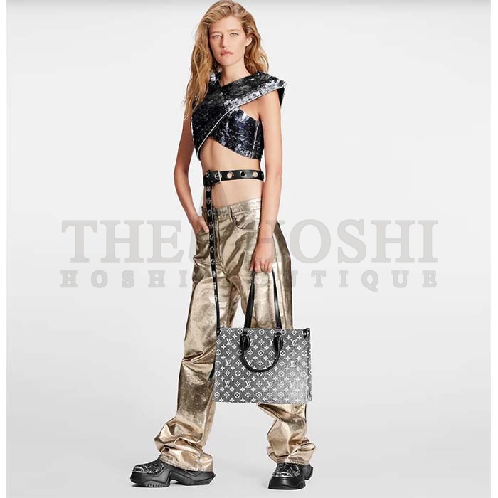 L0vis Vvtt0n LV Women OnTheGo MM Tote Gray Denim Textile Jacquard Master Quality