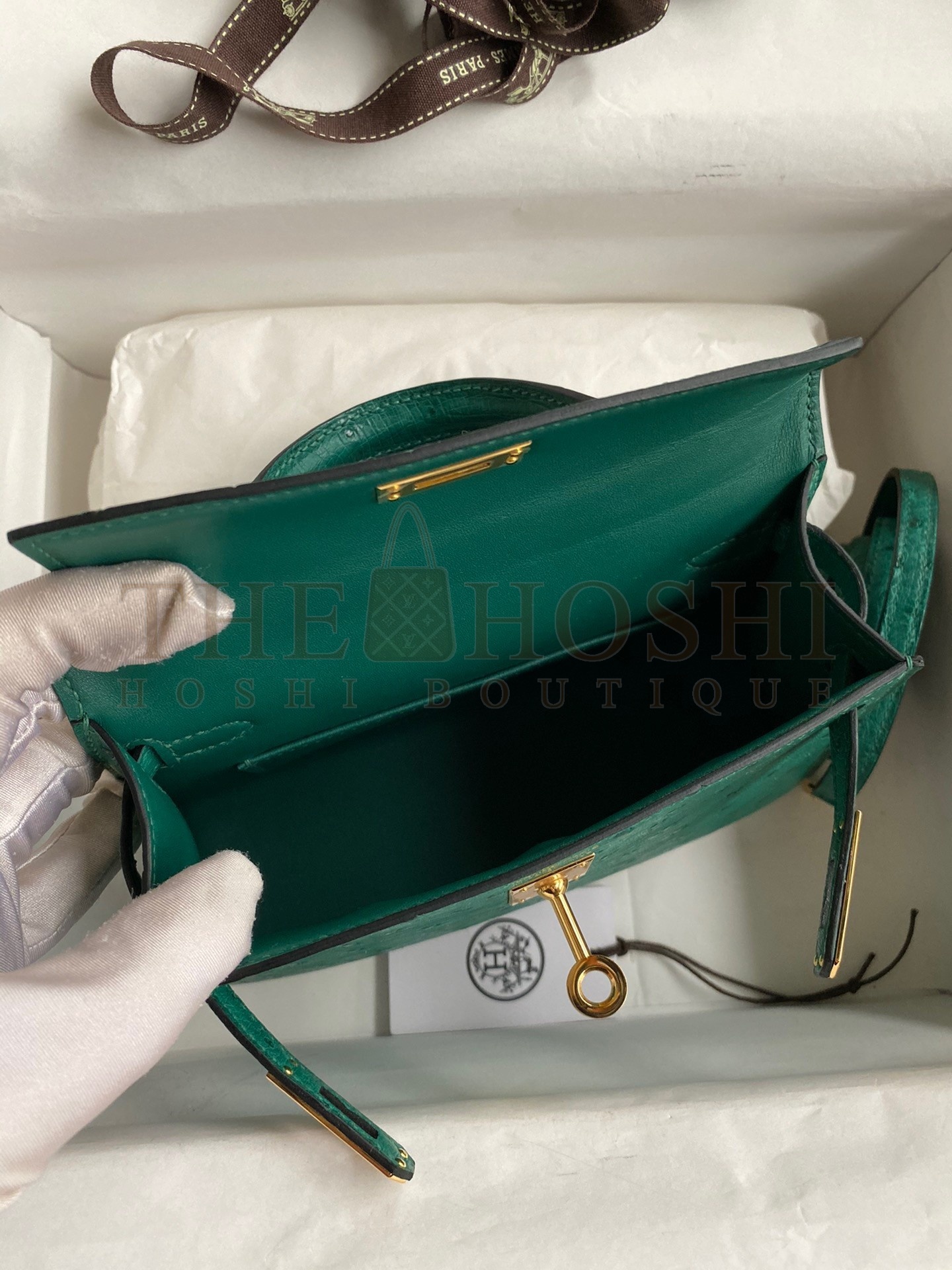 H**me5 Kelly Mini II Sellier Handmade Bag In Vert Vertigo Ostrich Leather Master Quality