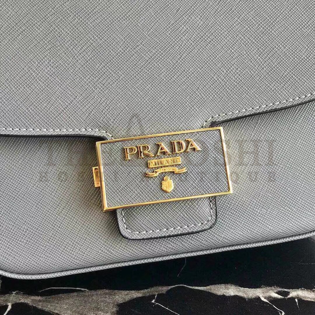 Pra*a Embleme Shoulder Bag In Grey Saffiano Leather Master Quality