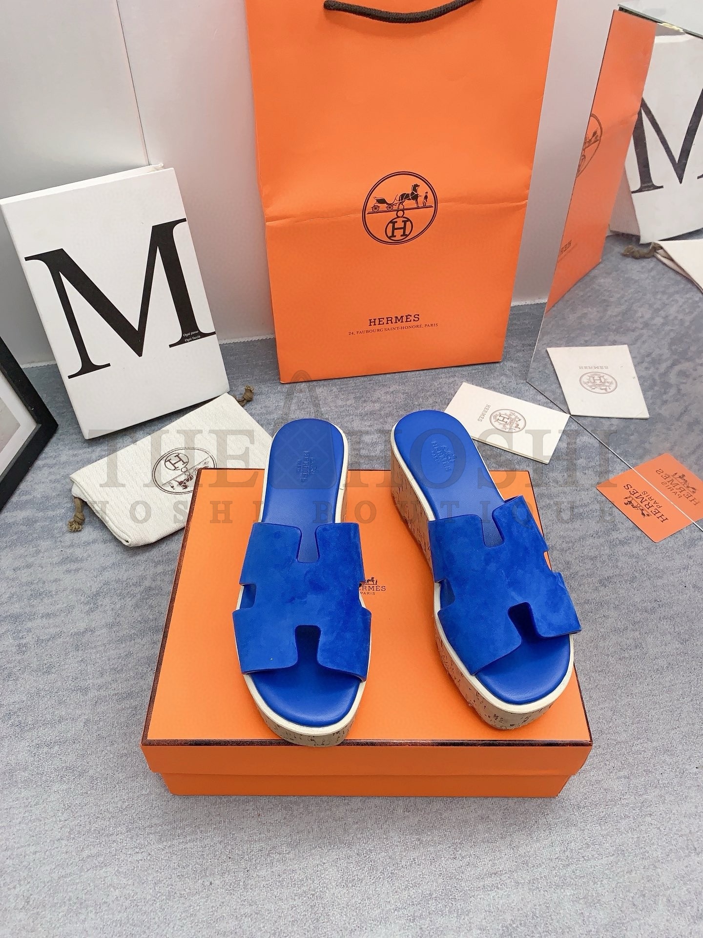 H**me5 Eze 30 Cork Platform Sandals in Blue Suede Leather Master Quality