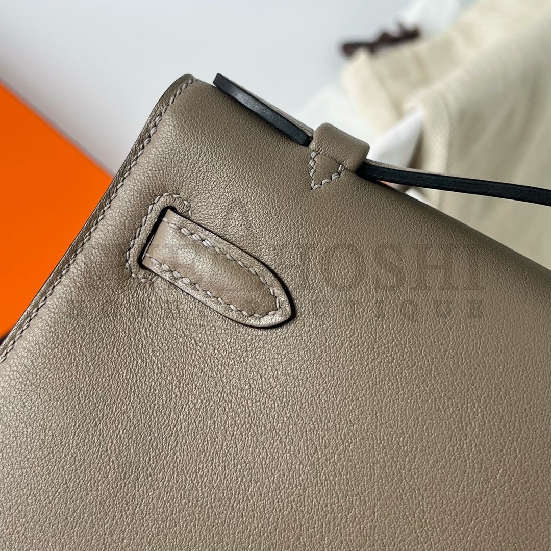 H**me5 Kelly Pochette Handmade Bag In Taupe Swift Calfskin Master Quality