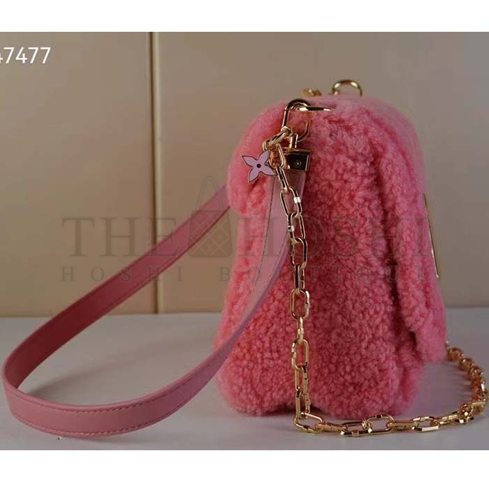 L0vis Vvtt0n LV Women Twist MM Handbag Pink Shearling Smooth Calfskin Leather Master Quality