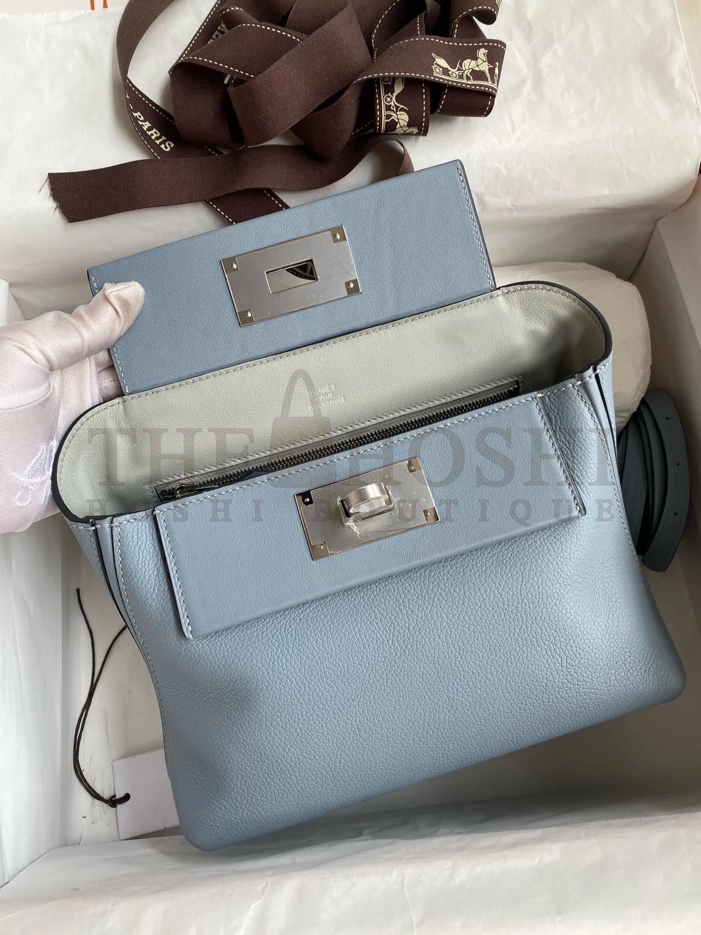 H**me5 24/24 Mini 21 Handmade Bag in Blue Lin Evercolor Leather Master Quality