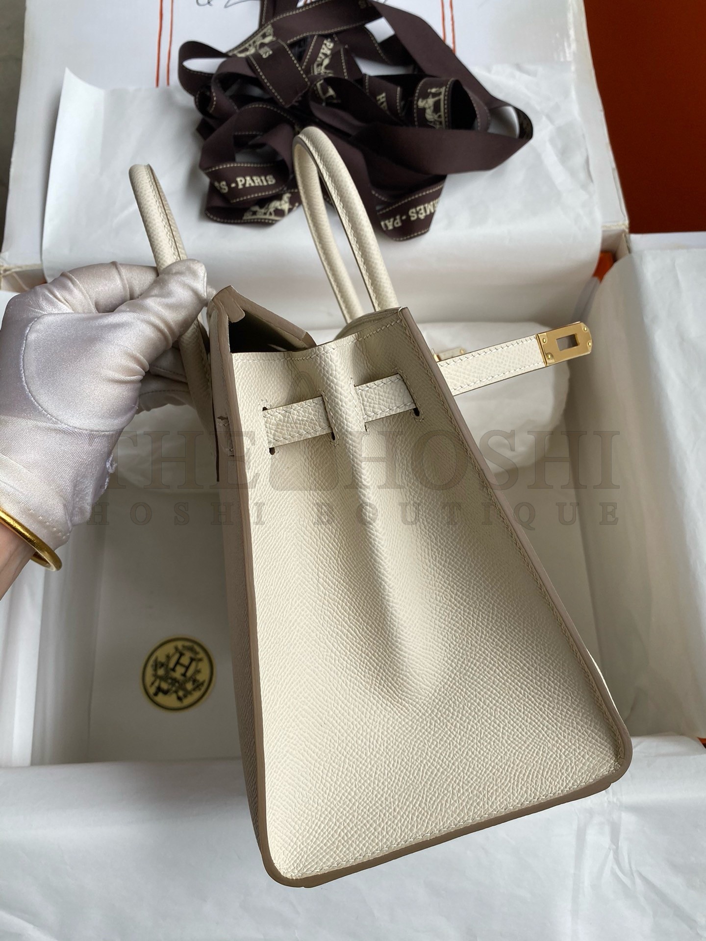 H**me5 Birkin 25 Sellier Handmade Bag In Craie Epsom Calfskin Master Quality