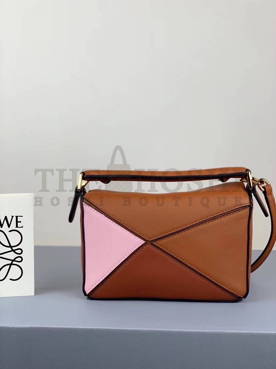 L0ew* Mini Puzzle Bag In Brown/Camel/Pink Calfskin Master Quality