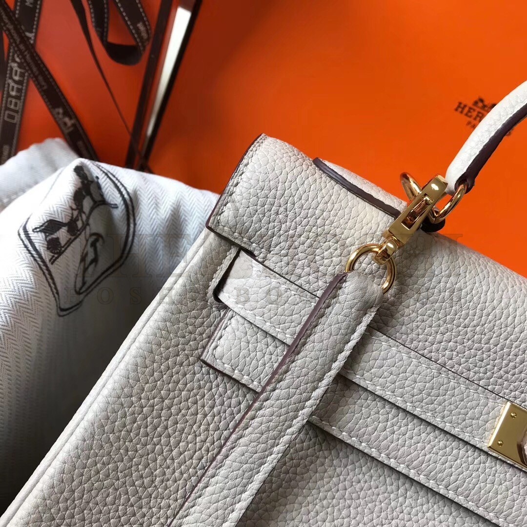 H**me5 Kelly 32cm Retourne Bag In Pearl Grey Clemence Leather Master Quality