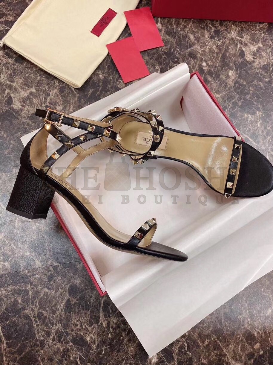Va1e*ntin0 Rockstud Sandals 60mm In Black Calfskin Master Quality