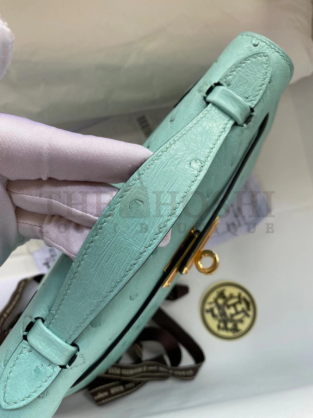 H**me5 Aqua Kelly Pochette Ostrich Handmade Bag Master Quality