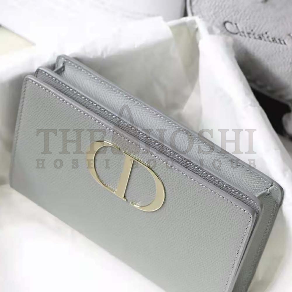 D10r Women 30 Montaigne 2-in-1 Pouch Stone Grained Calfskin-Silver Master Quality