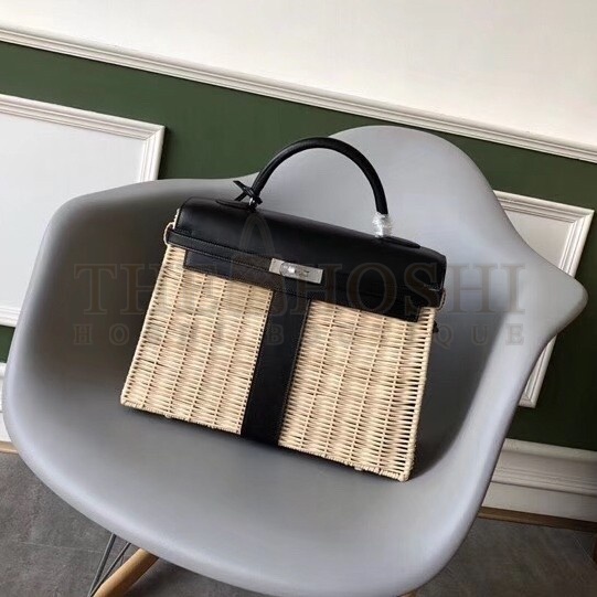 H**me5 Black Picnic Kelly 35cm Wicker Bag Master Quality