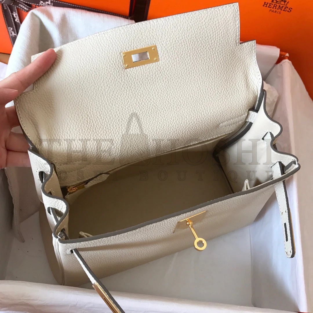 H**me5 Kelly Retourne 28 Handmade Bag In Craie Clemence Leather Master Quality