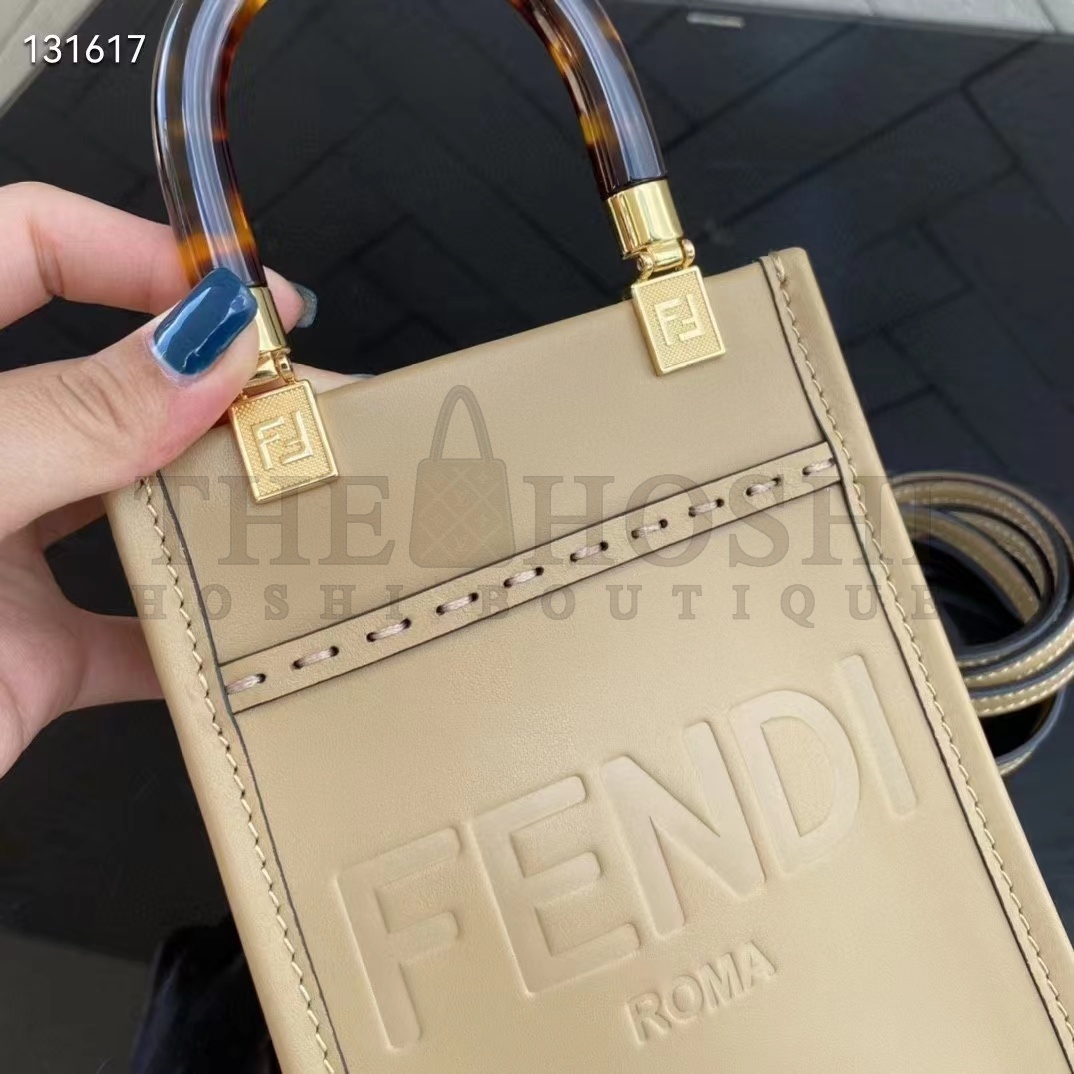 F**di Women Mini Sunshine Shopper Pale Pink Leather Mini Bag Master Quality