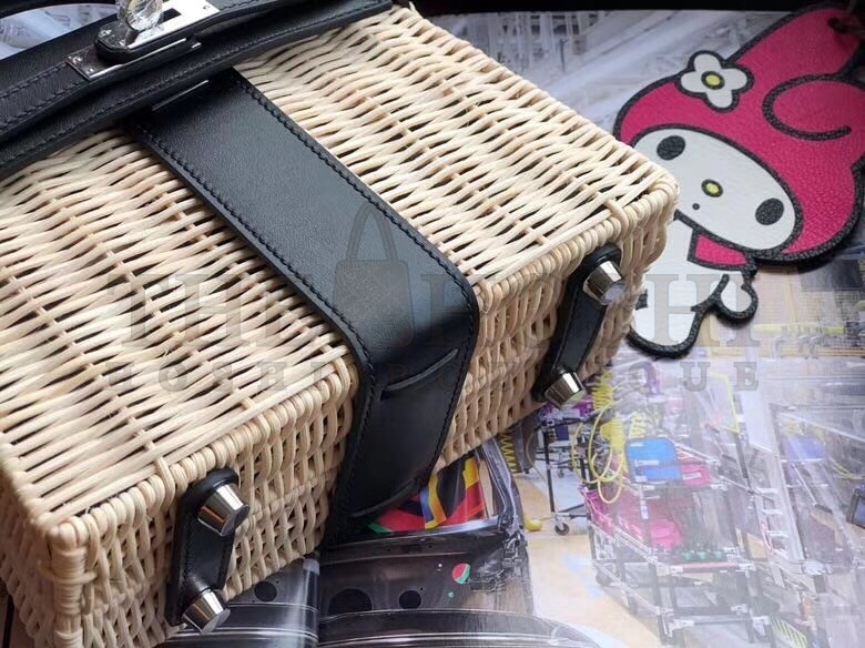 H**me5 Black Picnic Kelly Mini 20cm Wicker Bag Master Quality