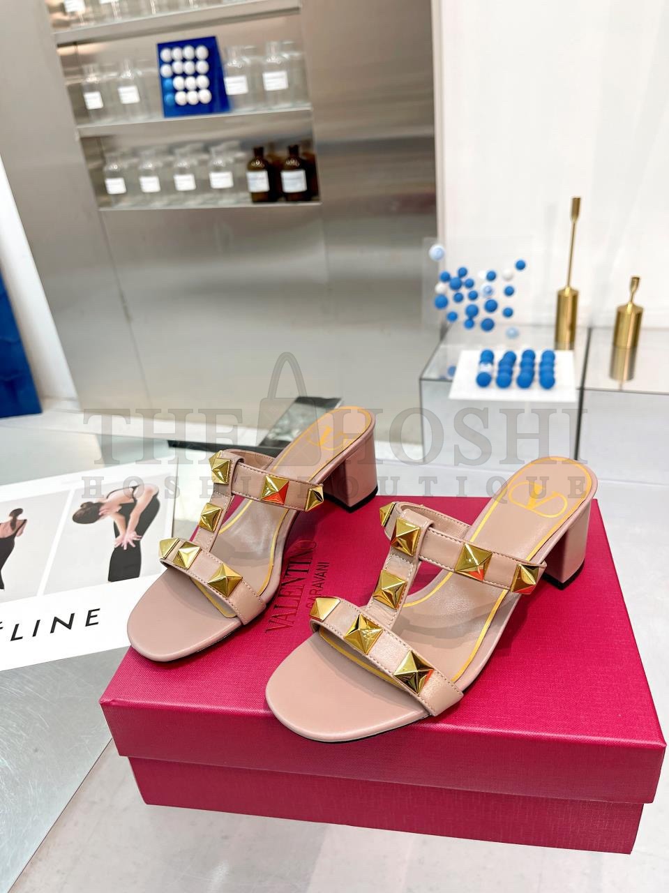 Va1e*ntin0 Roman Stud Slide Sandals 60mm In Rose Cannelle Calfskin Master Quality