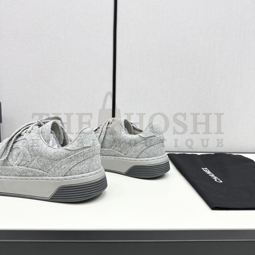 Ch**el - Wool & Mixed FibresLight Grey Low Top Sneakers Master Quality