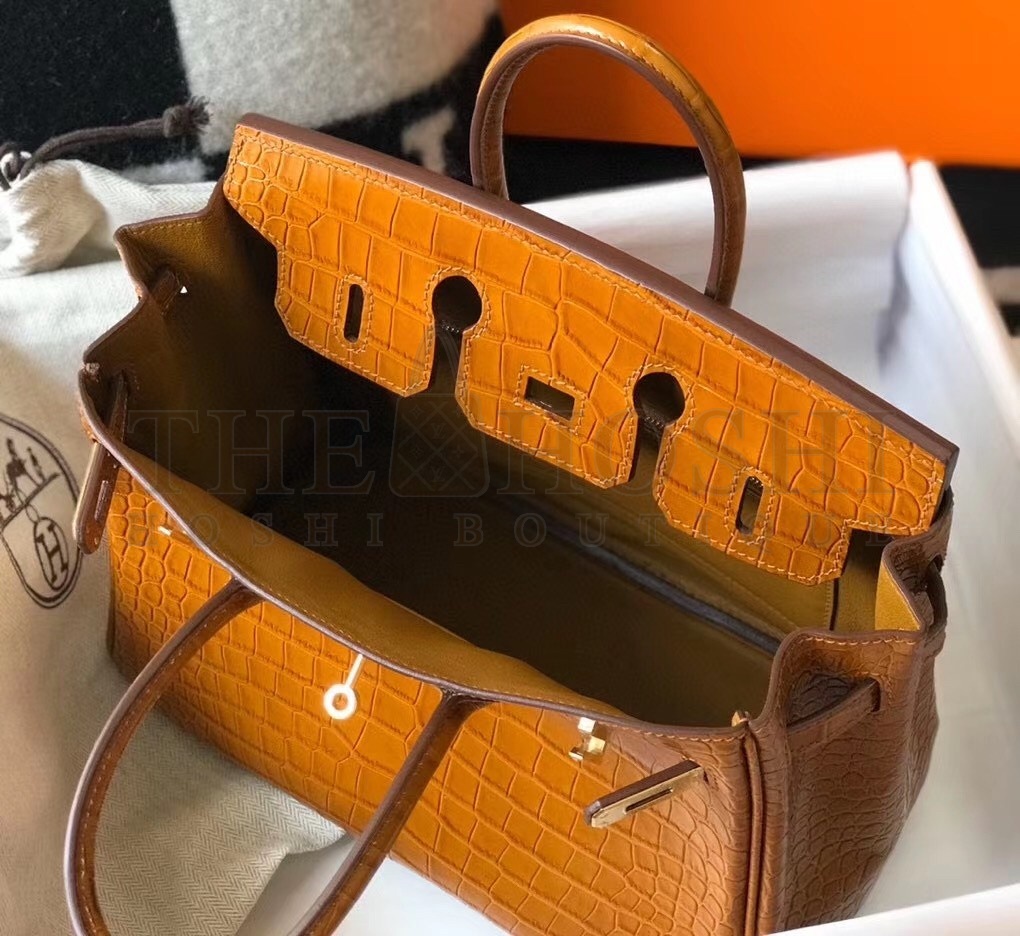 H**me5 Birkin 25cm Bag In Gold Embossed Crocodile Leather Master Quality