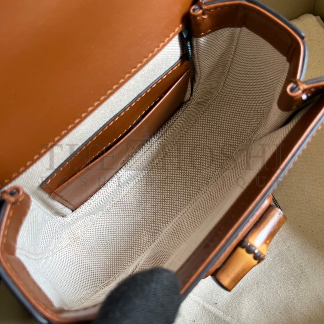 Gvc*1 Women Bamboo 1947 Mini Top Handle Bag Beige Ebony Canvas GG Crystal Master Quality