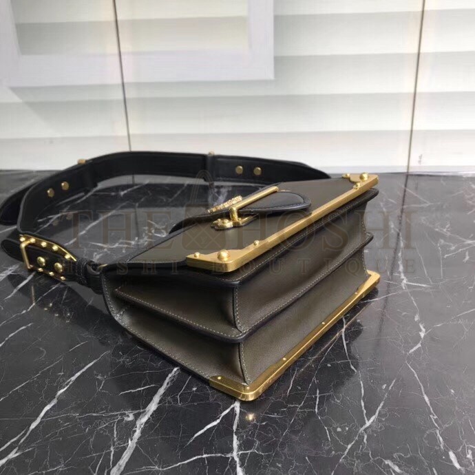 Pra*a Cahier Shoulder Bag In Green/Black Leather Master Quality