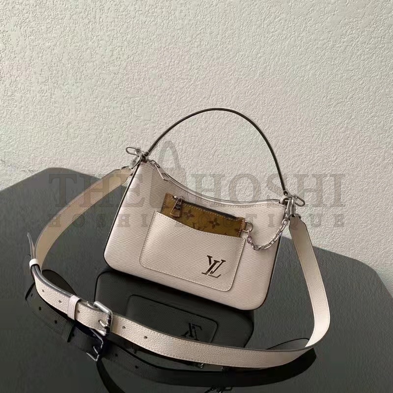 L0vis Vvtt0n LV Women Marelle Handbag Quartz White Epi Grained Cowhide Canvas Master Quality