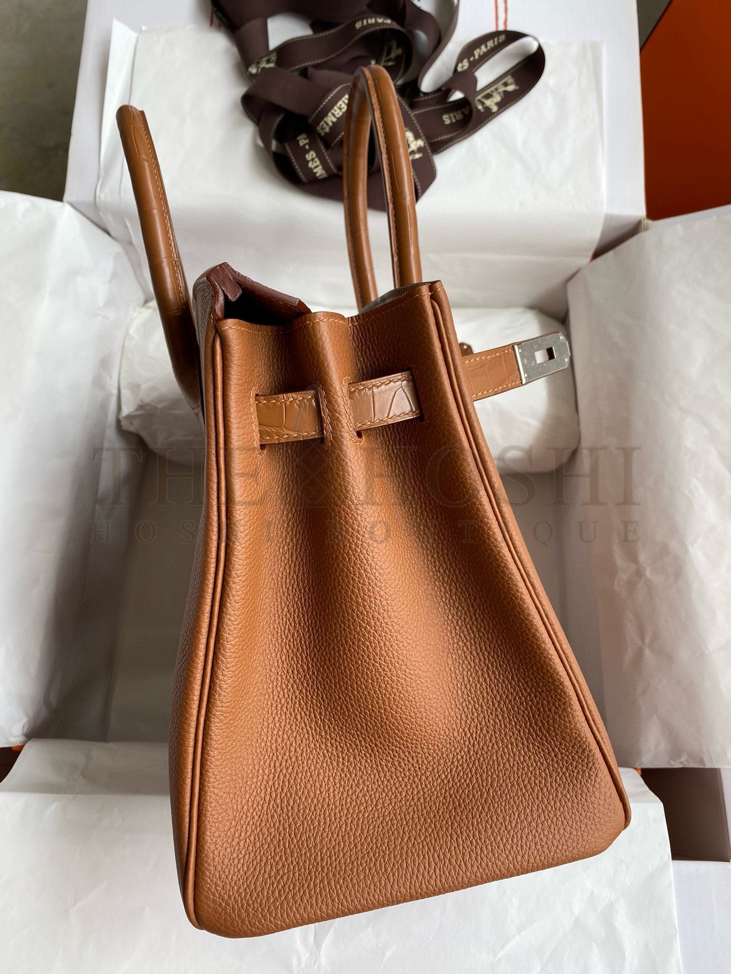 H**me5 Touch Birkin 30 Bag in Gold Clemence and Matte Alligator Leather Master Quality