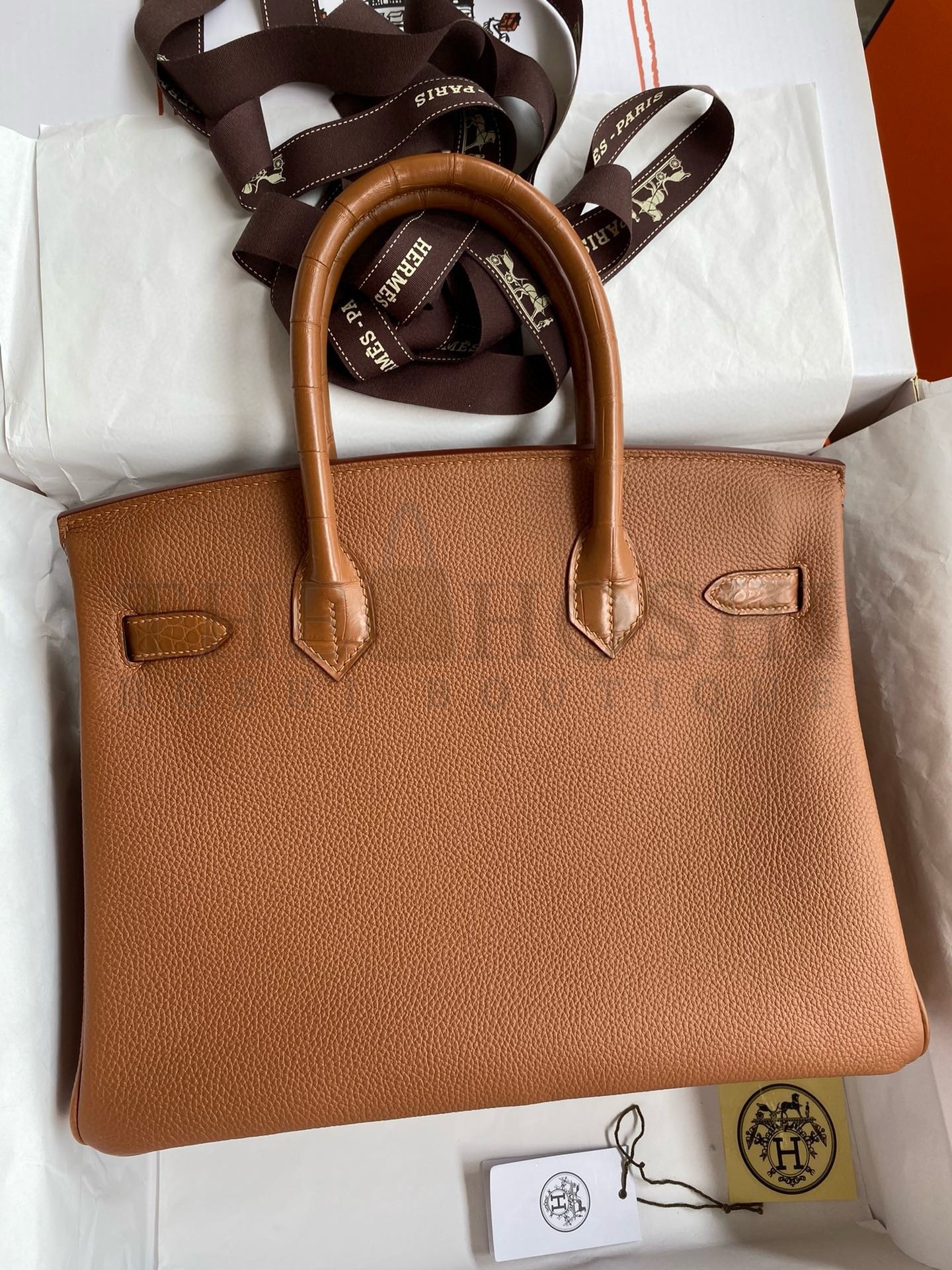 H**me5 Touch Birkin 30 Bag in Gold Clemence and Matte Alligator Leather Master Quality