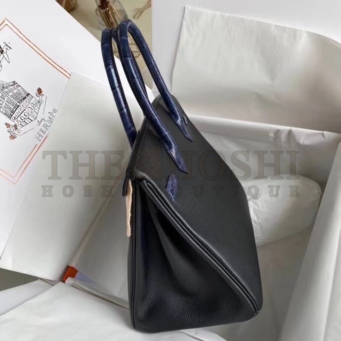 H**me5 Noir Touch Birkin 30cm Bag Shiny Niloticus Crocodile Skin Master Quality