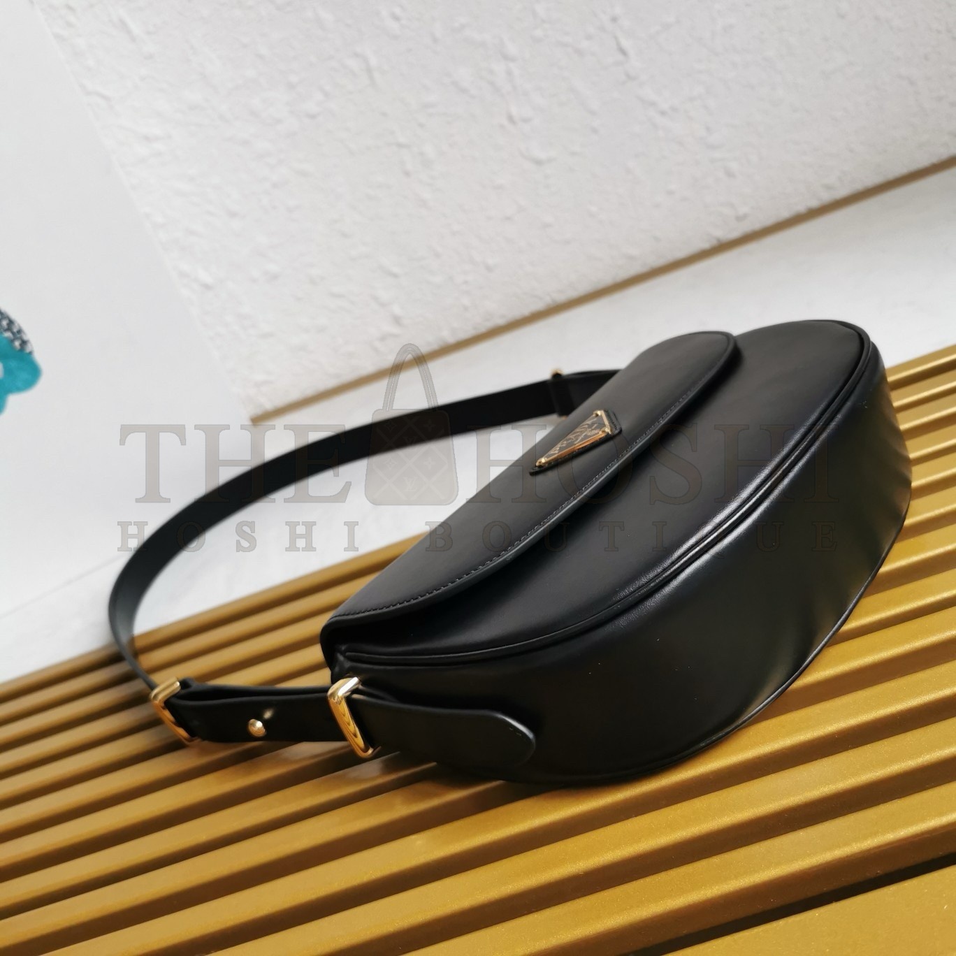 Pra*a Arque Shoulder Bag with Flap in Black Leather Master Quality