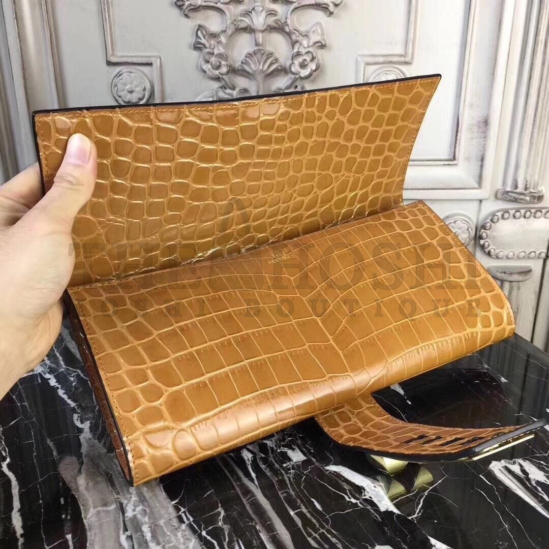 H**me5 Medor Clutch Bag In Camarel Crocodile Leather Master Quality