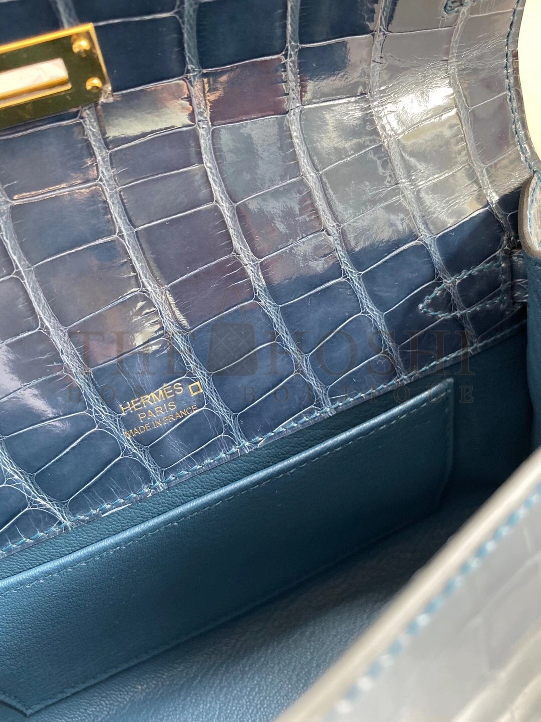 H**me5 Blue Shiny Alligator Crocodile Kelly Pochette Bag Master Quality