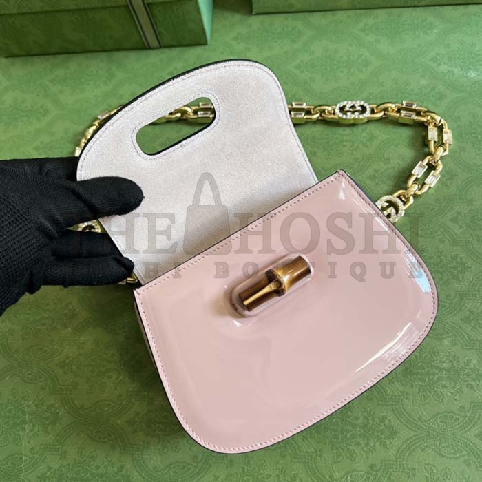 Gvc*1 Women Bamboo 1947 Mini Top Handle Bag Light Pink Patent Leather Master Quality