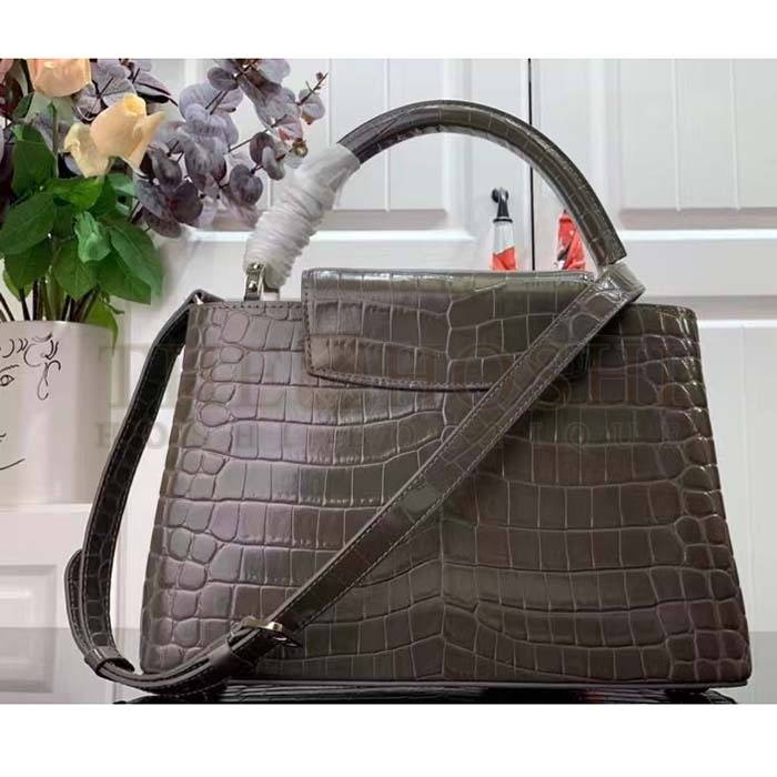 L0vis Vvtt0n LV Women Capucines MM Handbag Grey Crocodilien Brillant Savoir Faire Master Quality