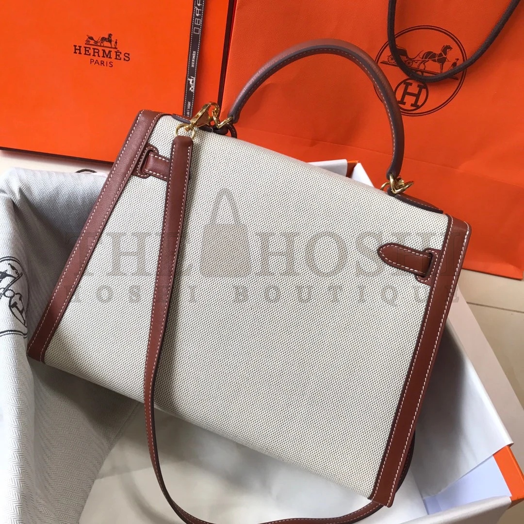 H**me5 Kelly 32cm Bag In Canvas With Barenia Leather Master Quality