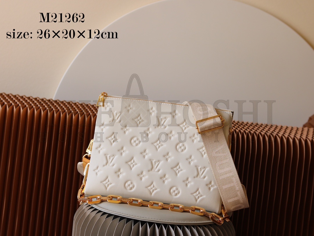L0vis Vvtt0n LV Women Coussin PM Handbag Cream Monogram-Embossed Puffy Lambskin Calfskin Master Quality