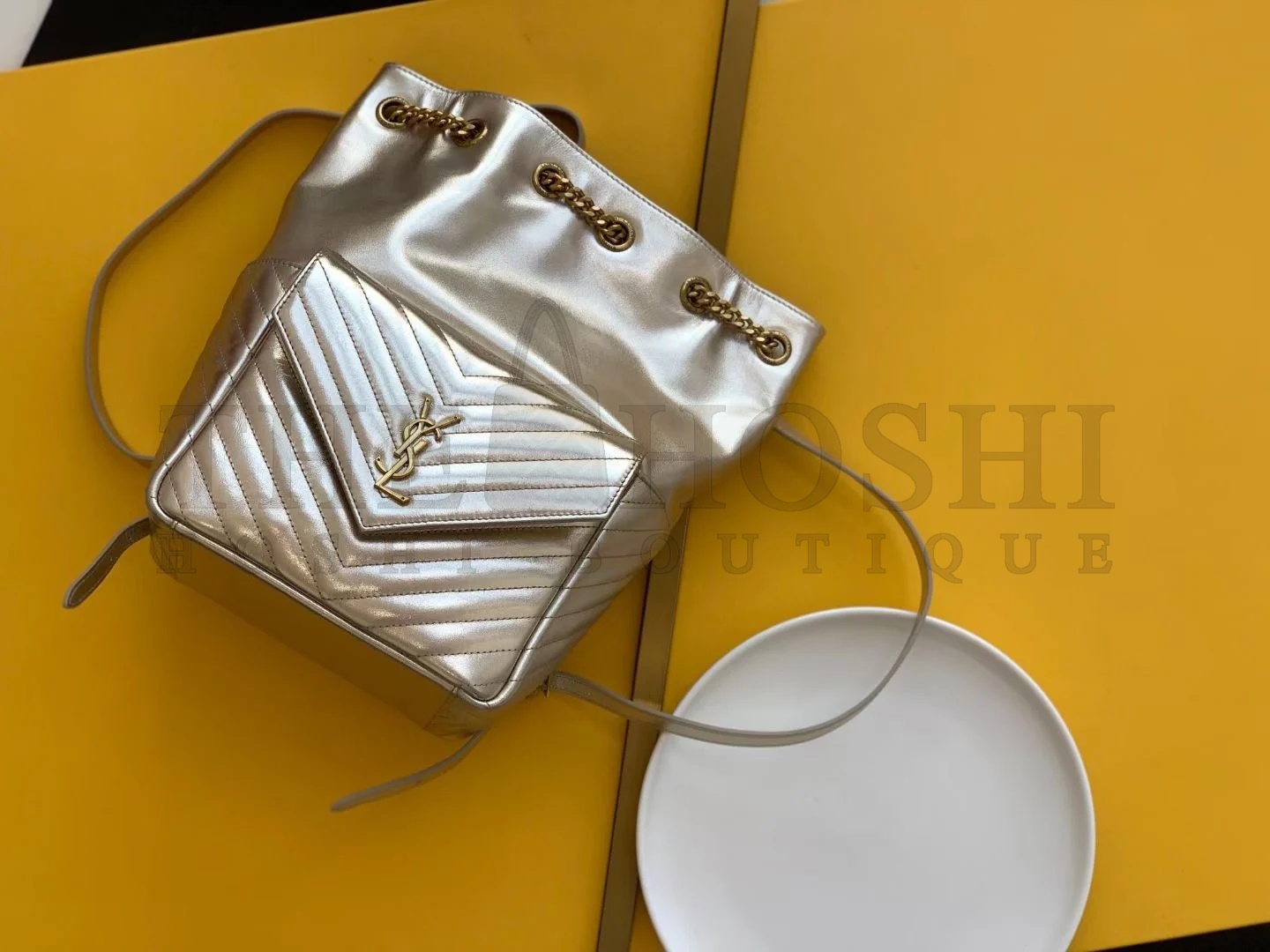 Sa1nt Lau*nt Joe Backpack In Gold Lame Leather Master Quality