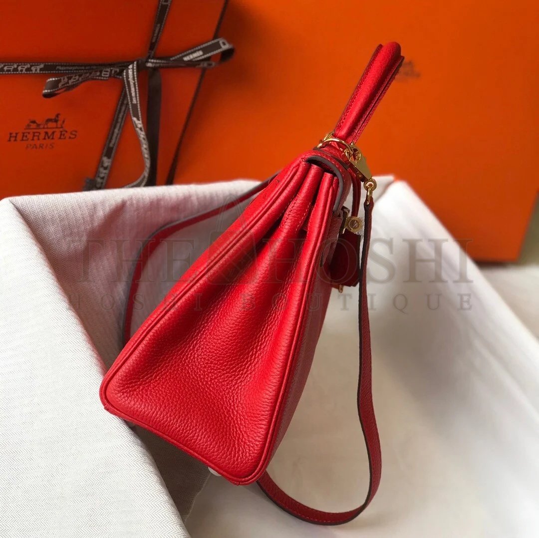 H**me5 Kelly 32cm Retourne Bag in Red Clemence Leather GHW Master Quality