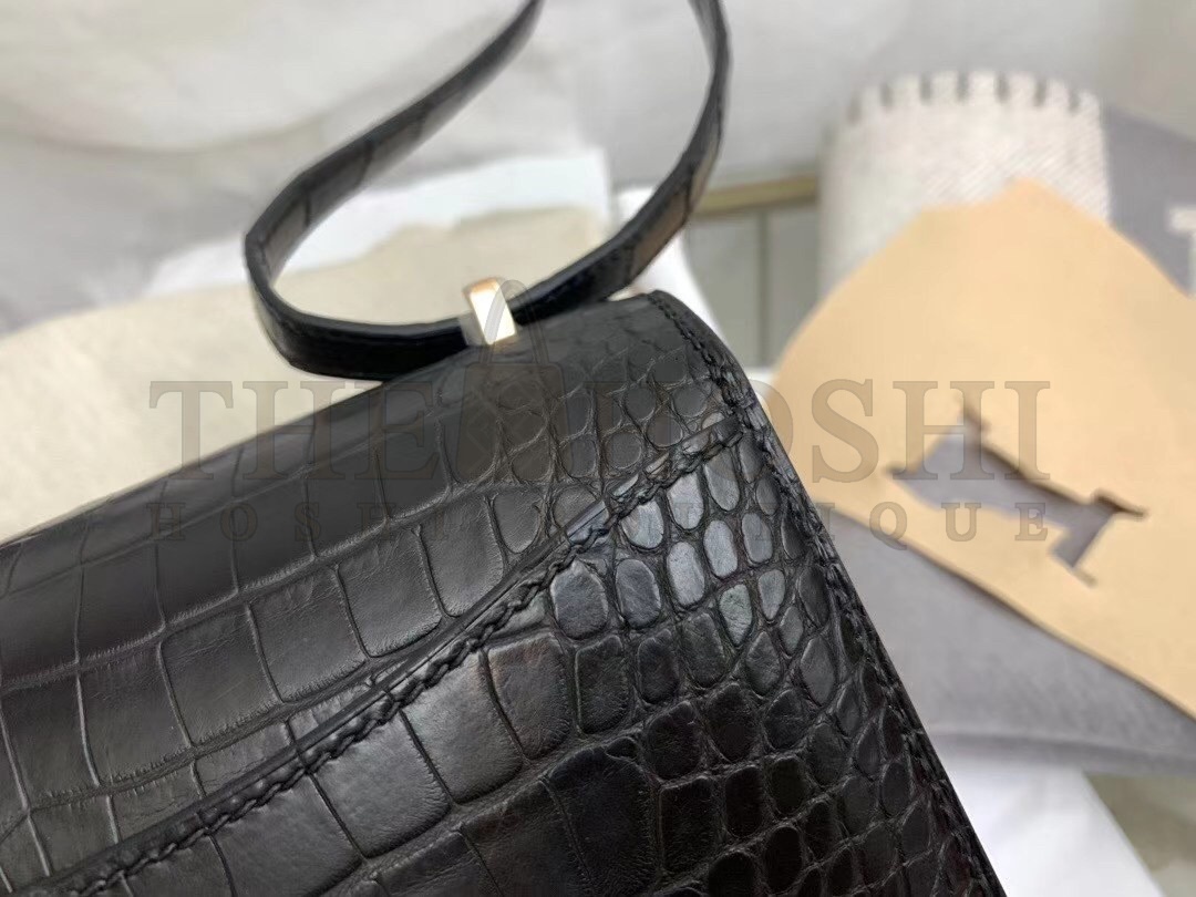 H**me5 Mini Constance 18cm Bag In Black Alligator Crocodile Skin Master Quality