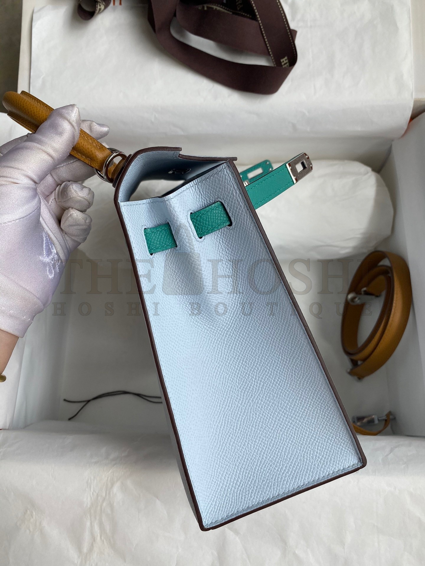 H**me5 Kelly Sellier 25 Tricolor Bag in Blue/Green/SesameEpsom Calfskin Master Quality