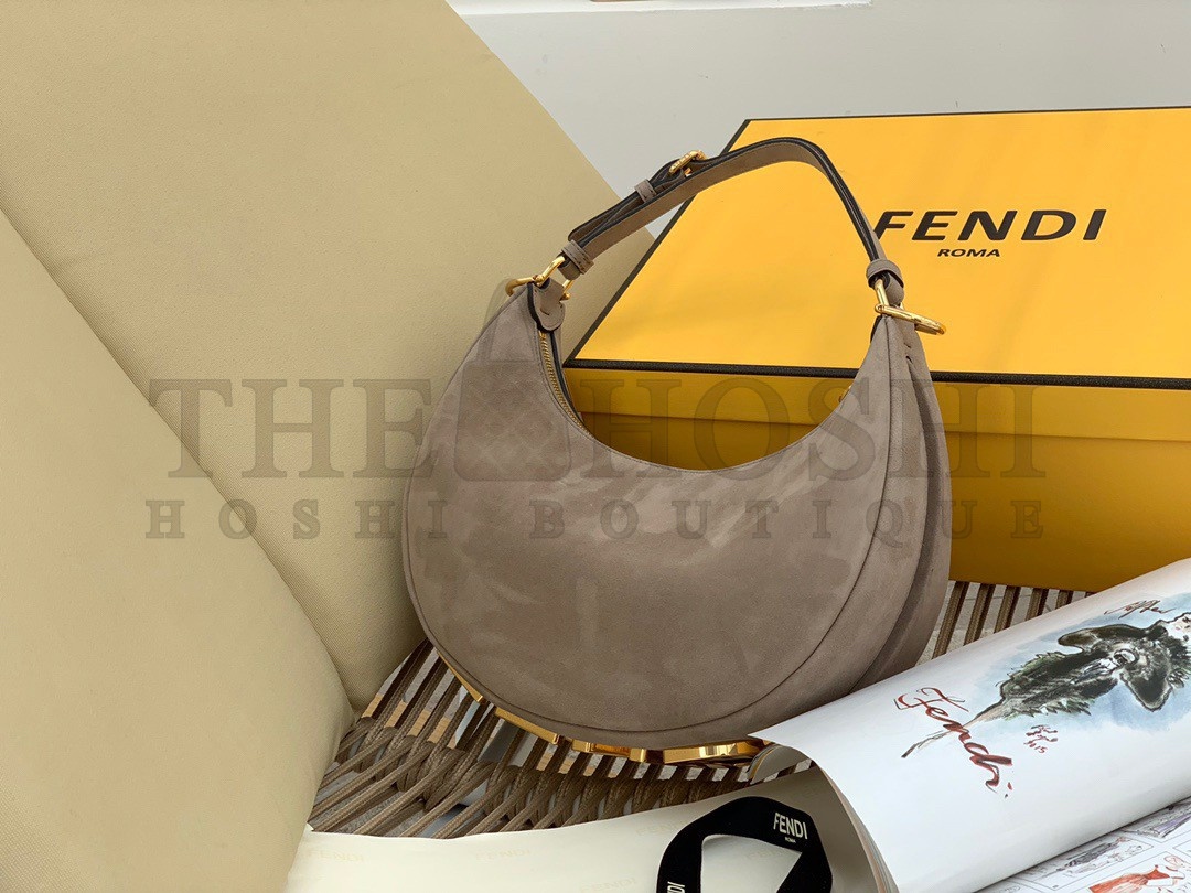 F**di F**digraphy Small Hobo Bag In Beige Suede Leather Master Quality