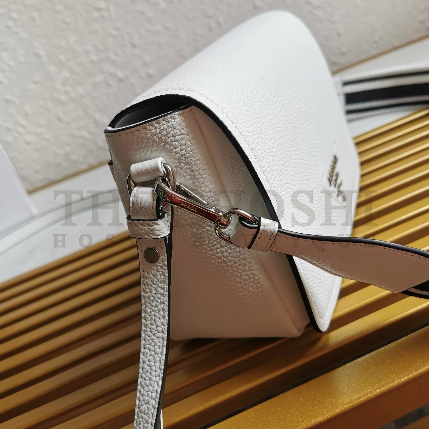 Pra*a Flap Shoulder Bag in White Grained Leather Master Quality
