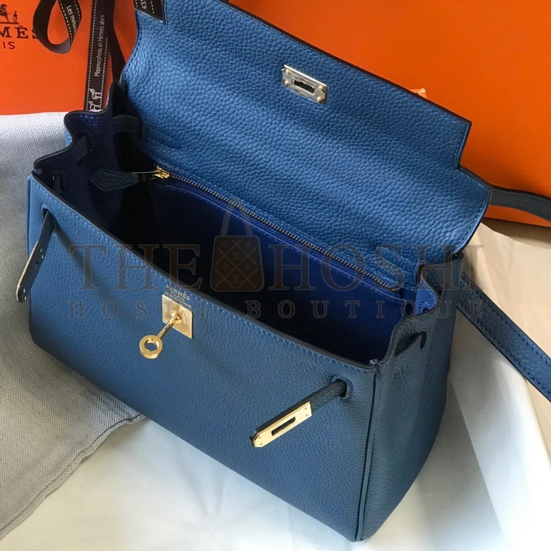 H**me5 Kelly 25cm Retourne Bag in Blue Agate Clemence Leather GHW Master Quality