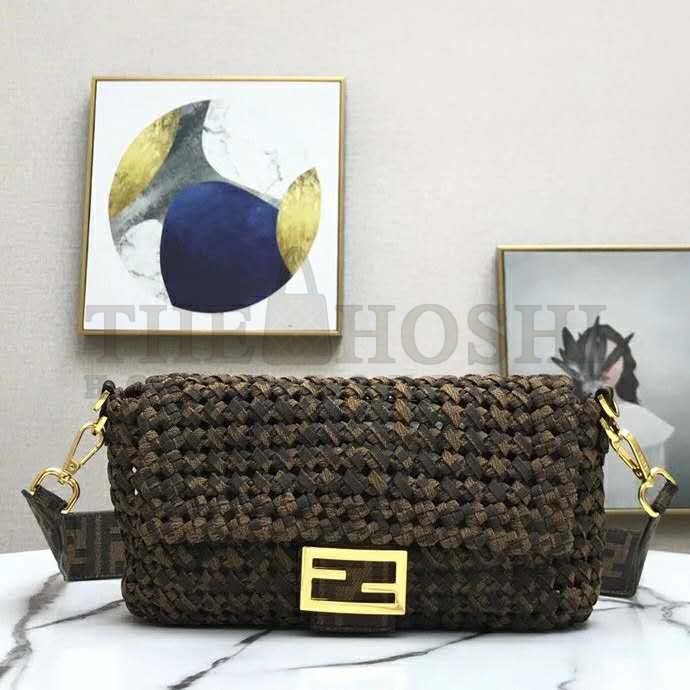 F**di Women Iconic Baguette Medium Size Jacquard Fabric Interlace Bag Master Quality
