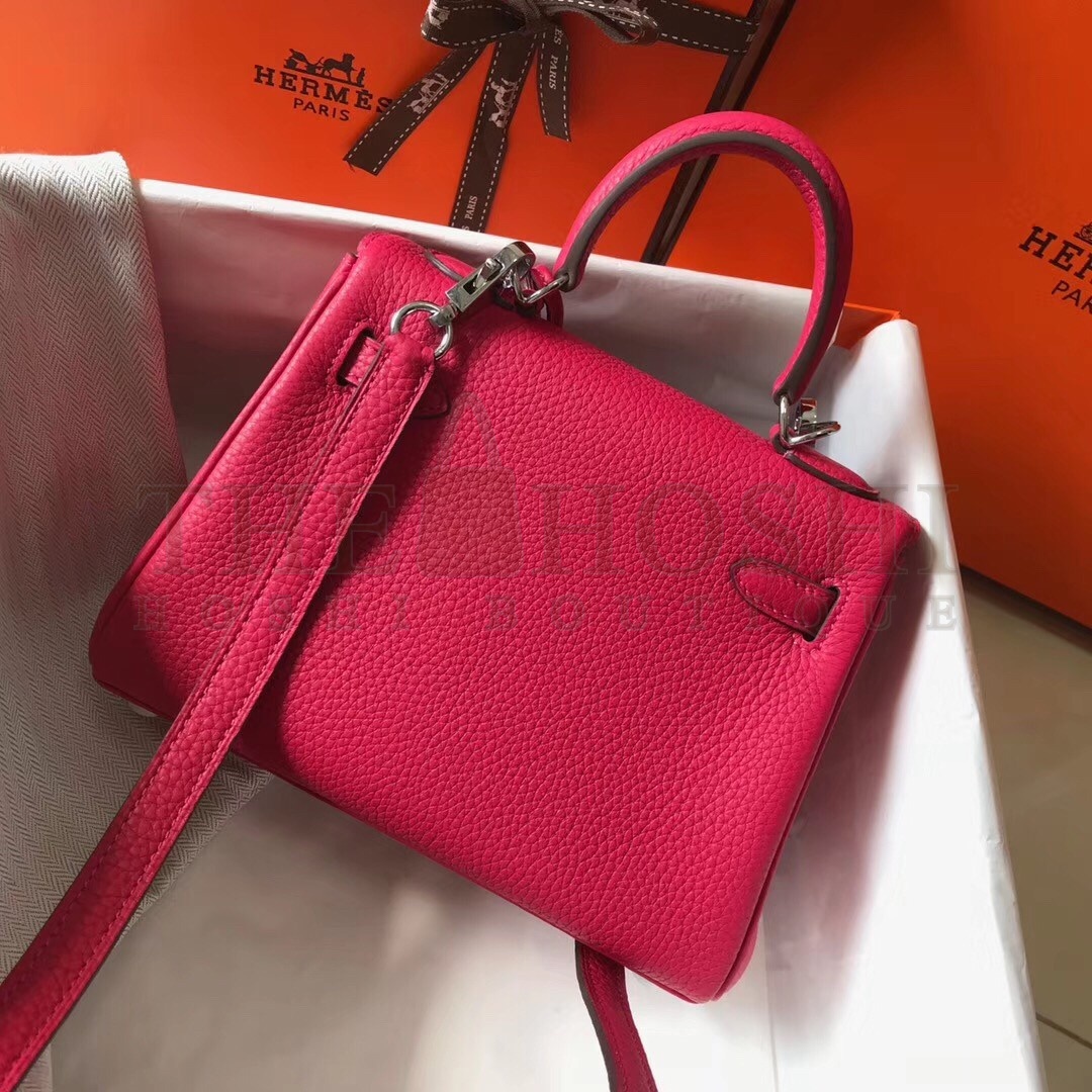 H**me5 Mini Kelly 20cm Bag In Rose Red Clemence Leather Master Quality