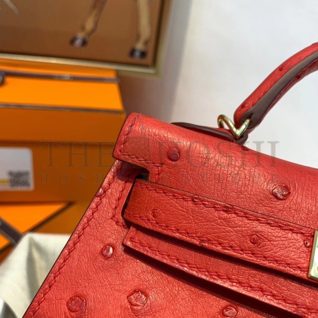 H**me5 Red Ostrich Kelly Mini II Handmade Bag Master Quality
